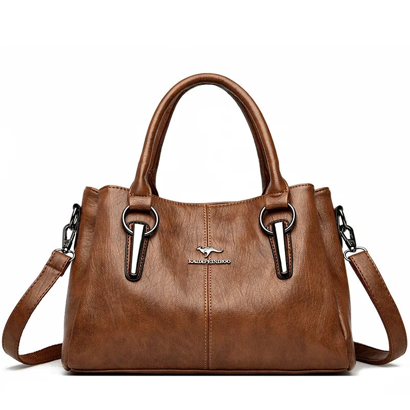 Leather Shoulder Bag – Women's Luxury 3-Layer Crossbody