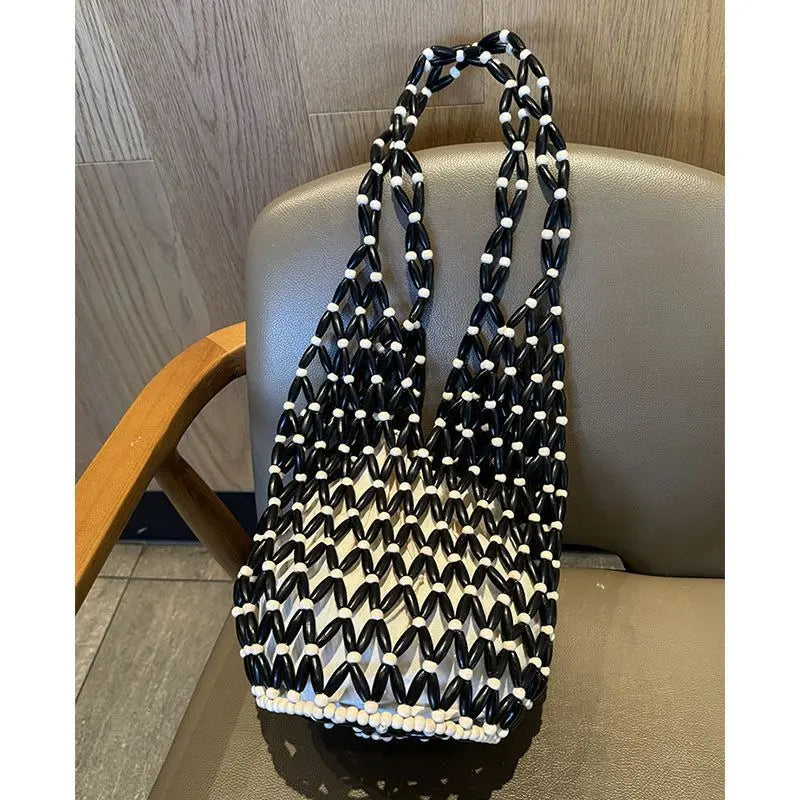 Summer Handmade Beaded Shoulder Bag Hollow-out Wooden