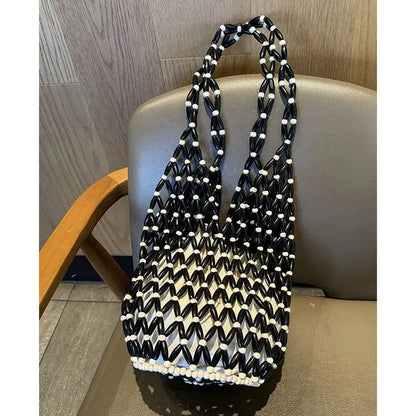Summer Handmade Beaded Shoulder Bag Hollow-out Wooden