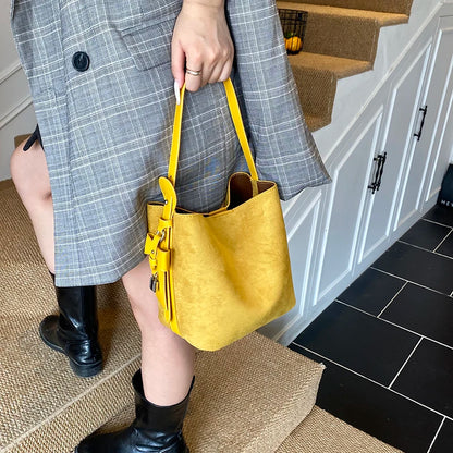 PU Leather Bucket Bag – Women's Retro Crossbody Shoulder Bag