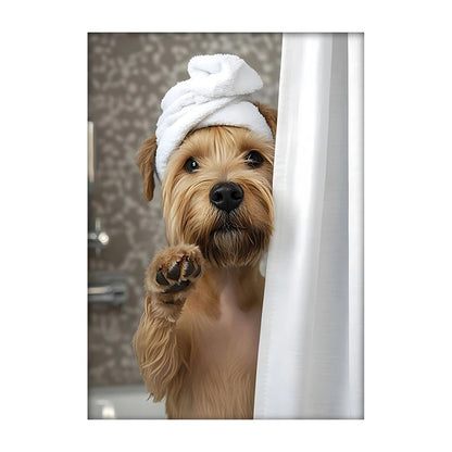 Cute Dog Bathroom Wall Art Poster – Funny Shower Print