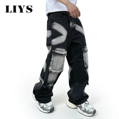 Splashed Ink Cargo Jeans – Men's Streetwear Denim Pants