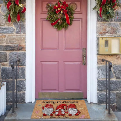 Christmas Gnome Welcome Door Mat – Indoor Outdoor Holiday Rug