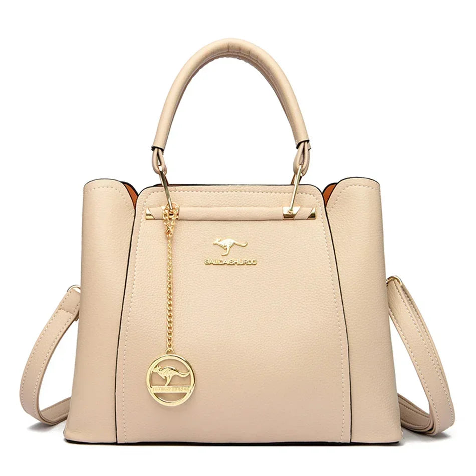 Large Capacity Women's Leather Tote Bag – 3-Layer Luxury Handbag