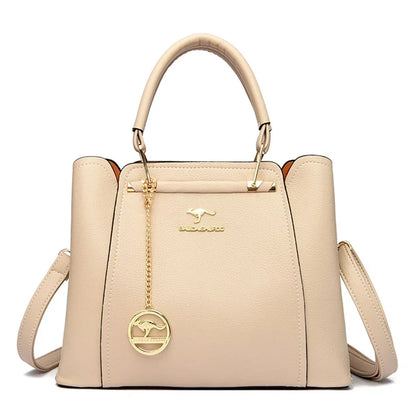 Large Capacity Women's Leather Tote Bag – 3-Layer Luxury Handbag