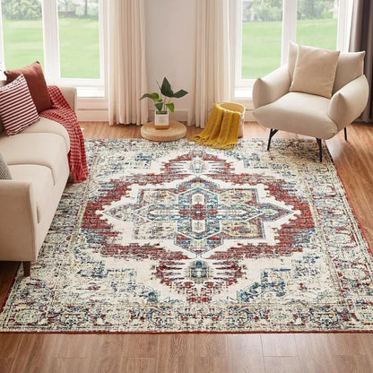 Boho Persian Style Area Rug – Crystal Velvet Living Room Carpet