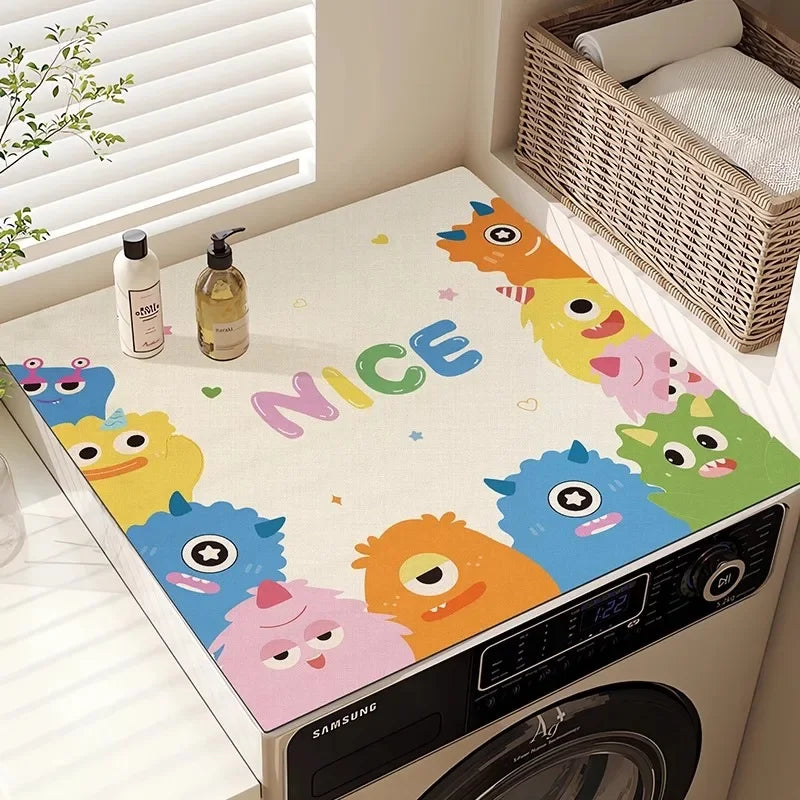 Washing Machine Top Cover Mat – Absorbent Non-Slip Cute Cartoon Pad