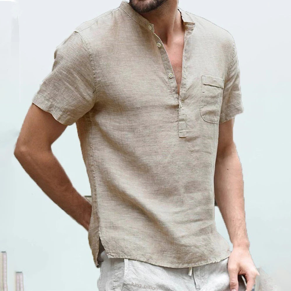 Men's Cotton Linen Short Sleeve Casual Shirt