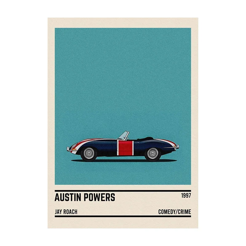 Movie Car Minimalist Poster Wall Art Print | Classic Film Decor