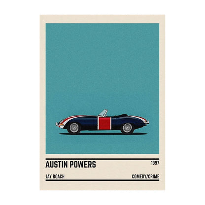 Movie Car Minimalist Poster Wall Art Print | Classic Film Decor