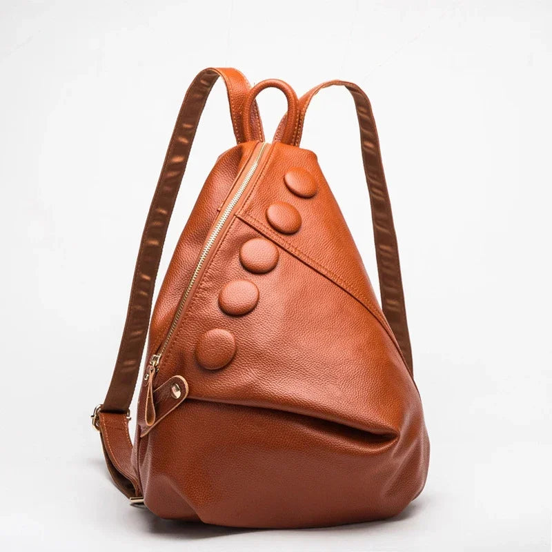 Genuine Leather Women Backpack – Rivet Detail Luxury Bag
