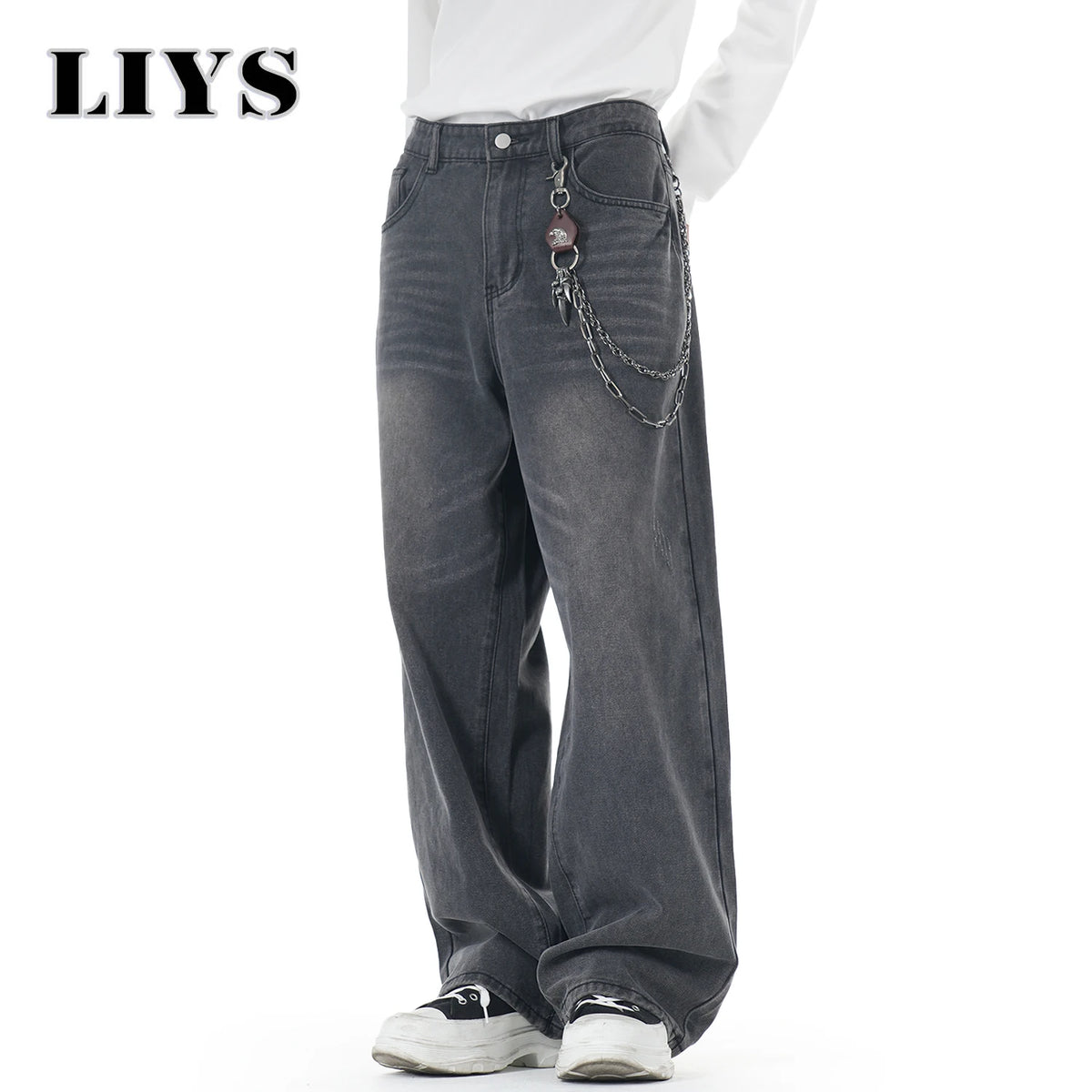 Baggy Wide Leg Jeans for Men – Washed Gray Retro Denim