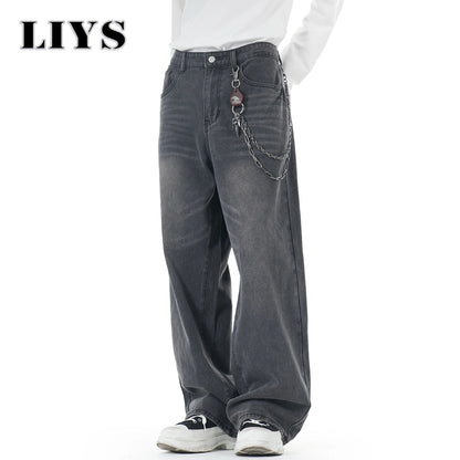 Baggy Wide Leg Jeans for Men – Washed Gray Retro Denim