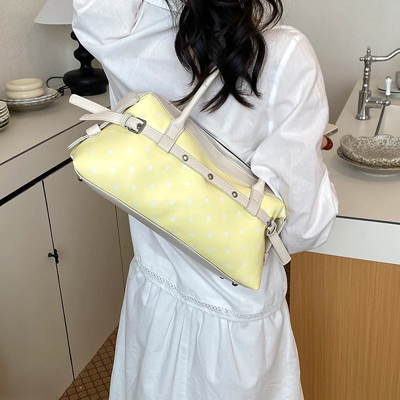 Polka Dot Top Handle Bag – Korean Style Contrast Color Crossbody