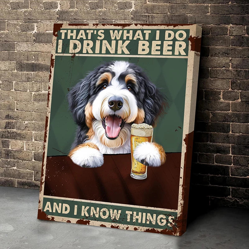 Funny Dog Beer Poster – That's What I Do I Drink Beer Wall Art