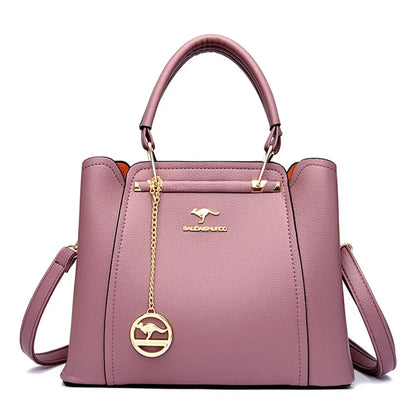 Large Capacity Women's Leather Tote Bag – 3-Layer Luxury Handbag