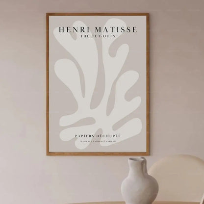 Neutral Beige Botanical Leaf Wall Art Canvas Poster – Mid-Century Minimalist Print