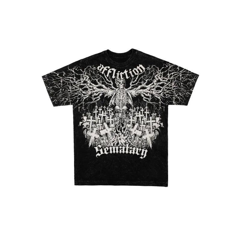 Gothic Graphic T-Shirt – Unisex Washed Streetwear Hip Hop Tee