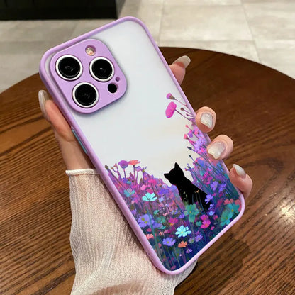 Anime Black Cat Floral iPhone Case – iPhone 11 to 17 Pro Max