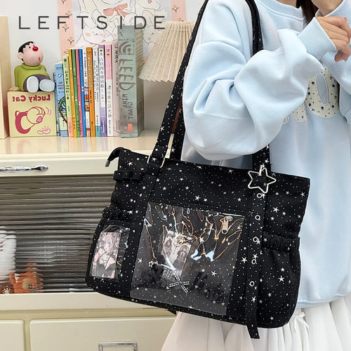 Star Print Nylon Tote Bag – Women's Shoulder Bag with Clear Pocket