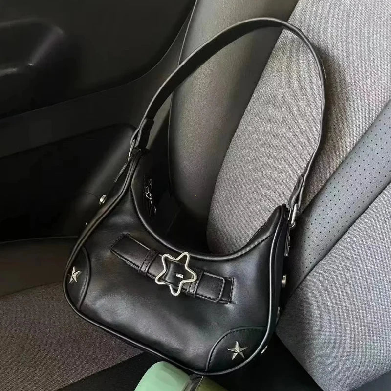 Y2K Korean Gothic Star Girl Black Handbag