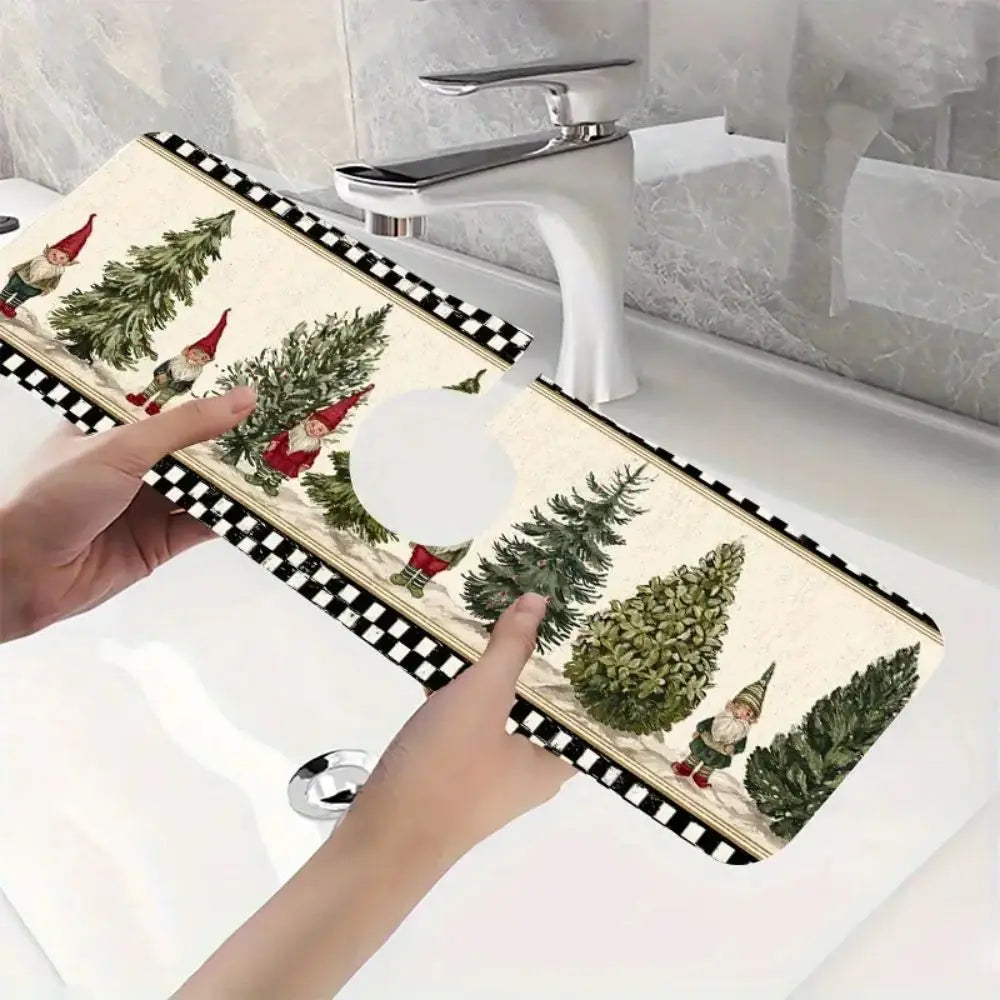 Sink Splash Guard Faucet Mat – Absorbent Christmas Kitchen Drip Catcher
