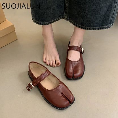 Women's Split Toe Mary Jane Flats – Tabi Leather Buckle Shoes