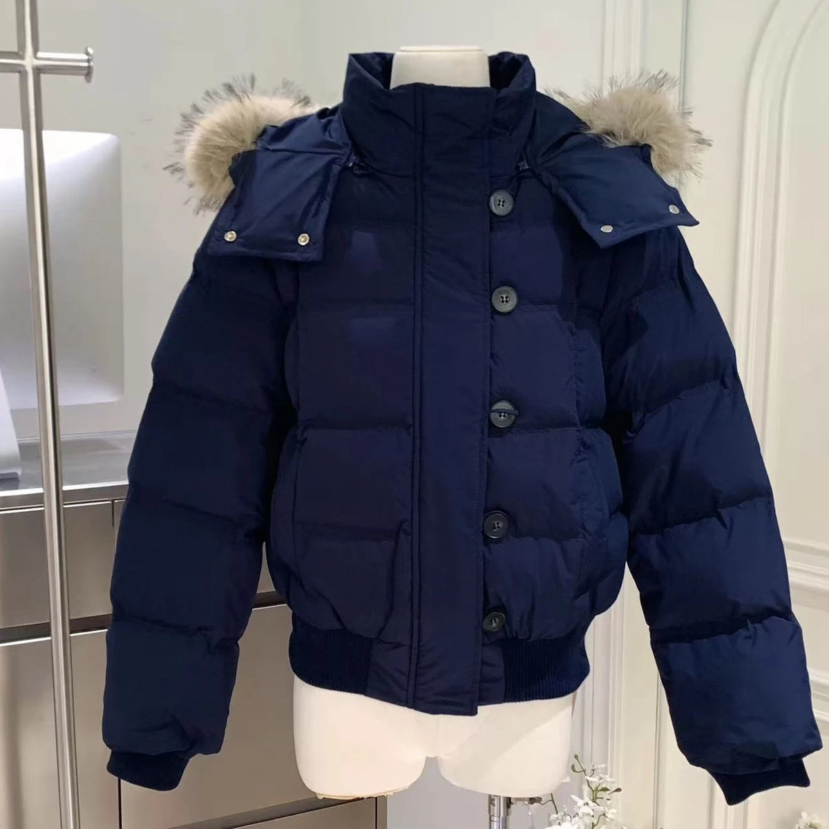 Women's Hooded Puffer Coat – Faux Fur Collar Winter Jacket