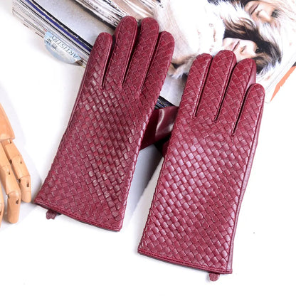 Women's Genuine Leather Gloves – Elegant Woven Design