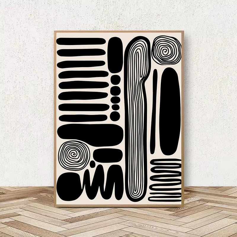 Retro Geometric Abstract Shapes Poster – Minimal Black & White Wall Art Unframed