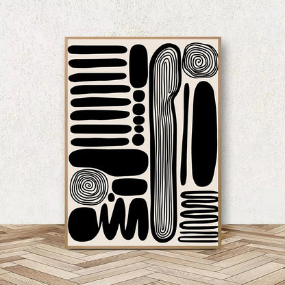 Retro Geometric Abstract Shapes Poster – Minimal Black & White Wall Art Unframed