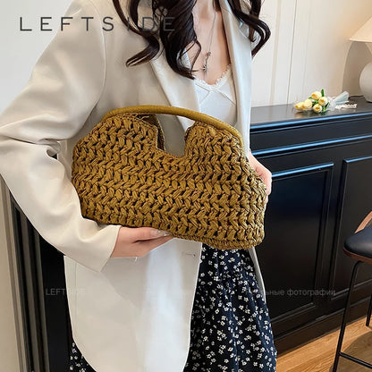 Woven Straw Top Handle Bag for Women – Boho Summer Handbag