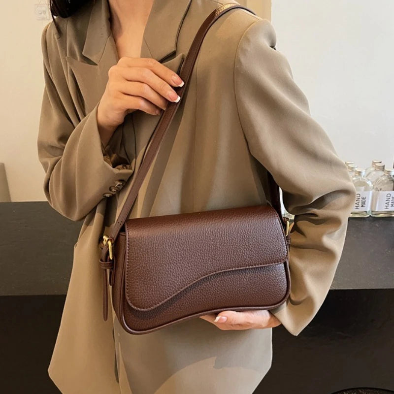 Vintage PU Leather Crossbody Bags For Women Red Lychee Pattern Flap