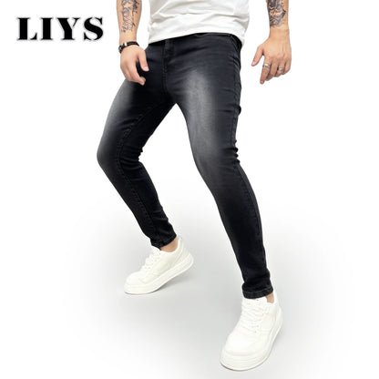 Men's Skinny Jeans – Black Faded Stretch Denim