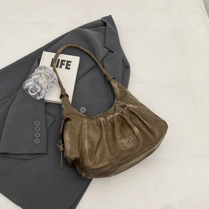 Pleated Design Large Capacity Retro Hobo Bag