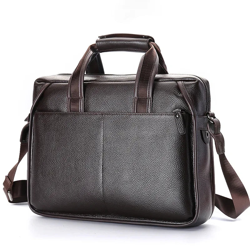 Genuine Leather Men's Briefcase Messenger Laptop Bag