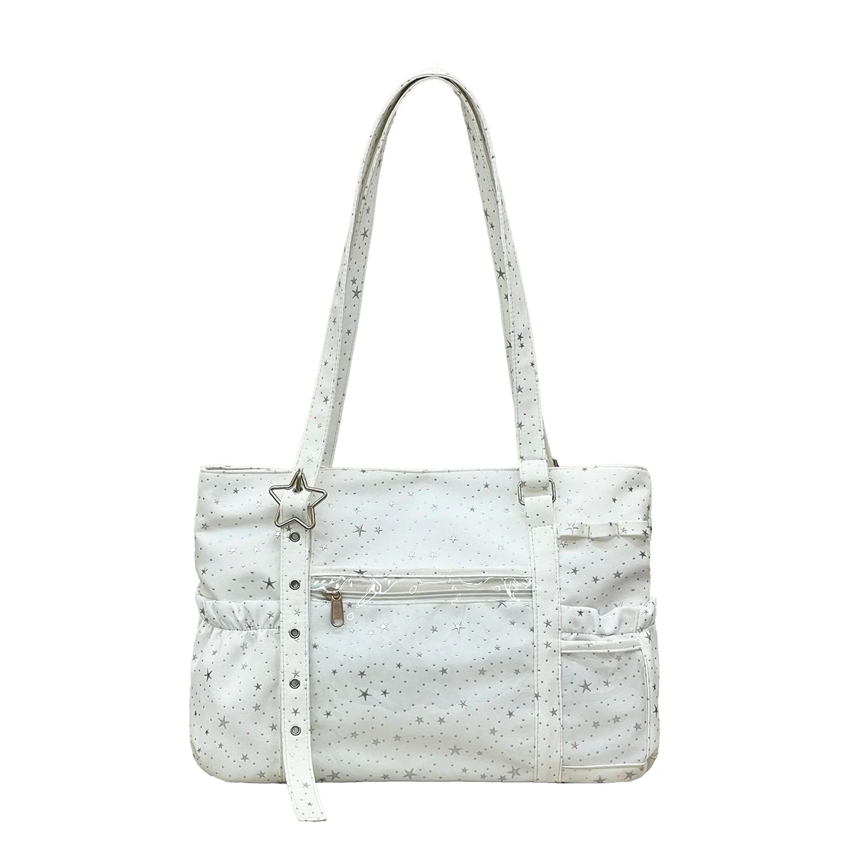 Star Print Nylon Tote Bag – Women's Shoulder Bag with Clear Pocket