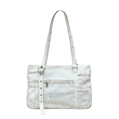 Star Print Nylon Tote Bag – Women's Shoulder Bag with Clear Pocket