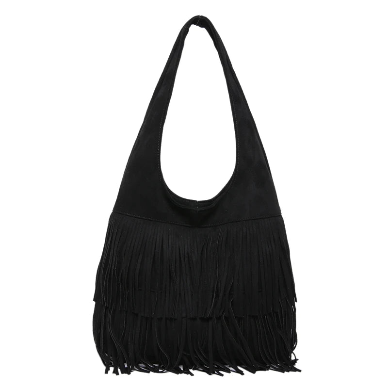 Tassel Hobo Shoulder Bag – Women's Y2K Suede Fringe Purse