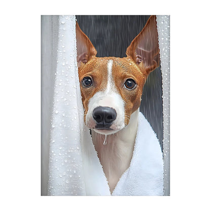 Funny Dog Bathroom Poster – Schnauzer in Bathrobe Wall Art Print