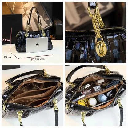 Alligator Pattern Patent Leather Crossbody Bag for Women