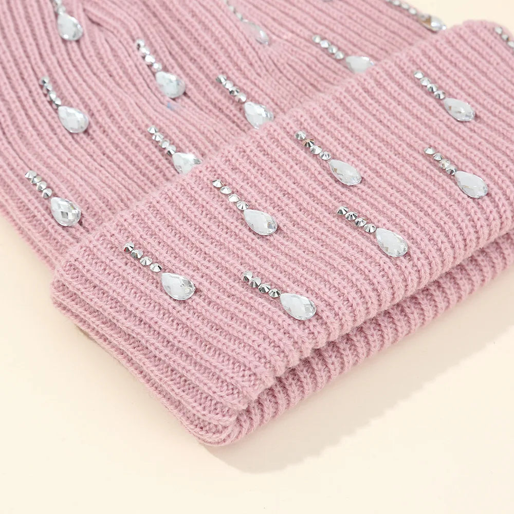 Rhinestone Knit Beanie for Women – Crystal Embellished Winter Hat