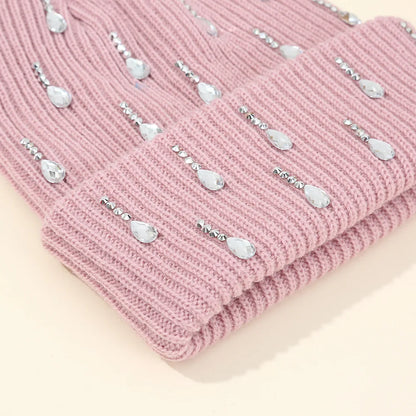 Rhinestone Knit Beanie for Women – Crystal Embellished Winter Hat