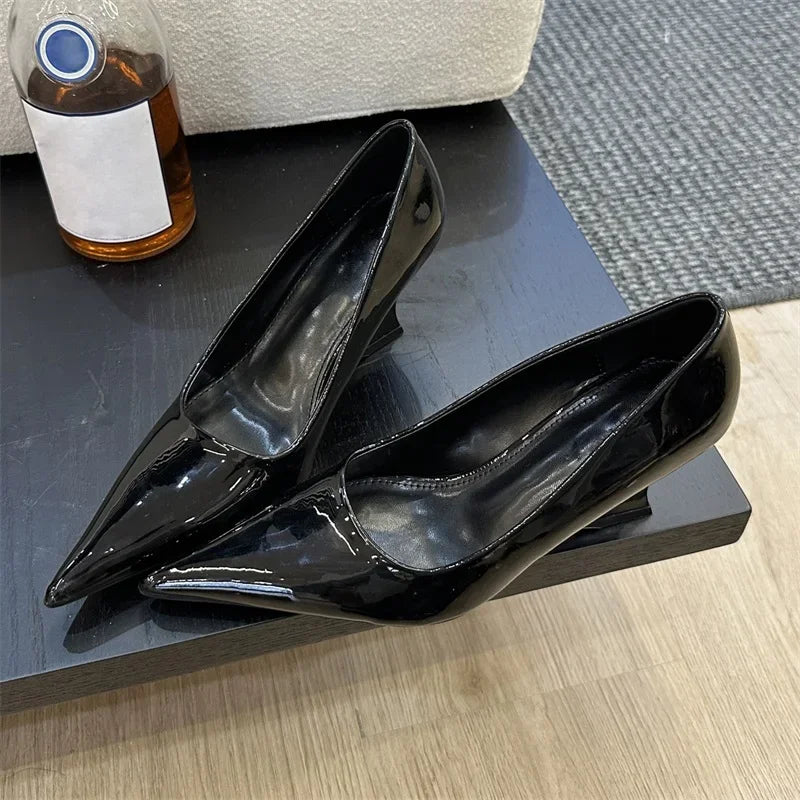 Pointed Toe Wedge Pumps for Women – Patent Leather Heels