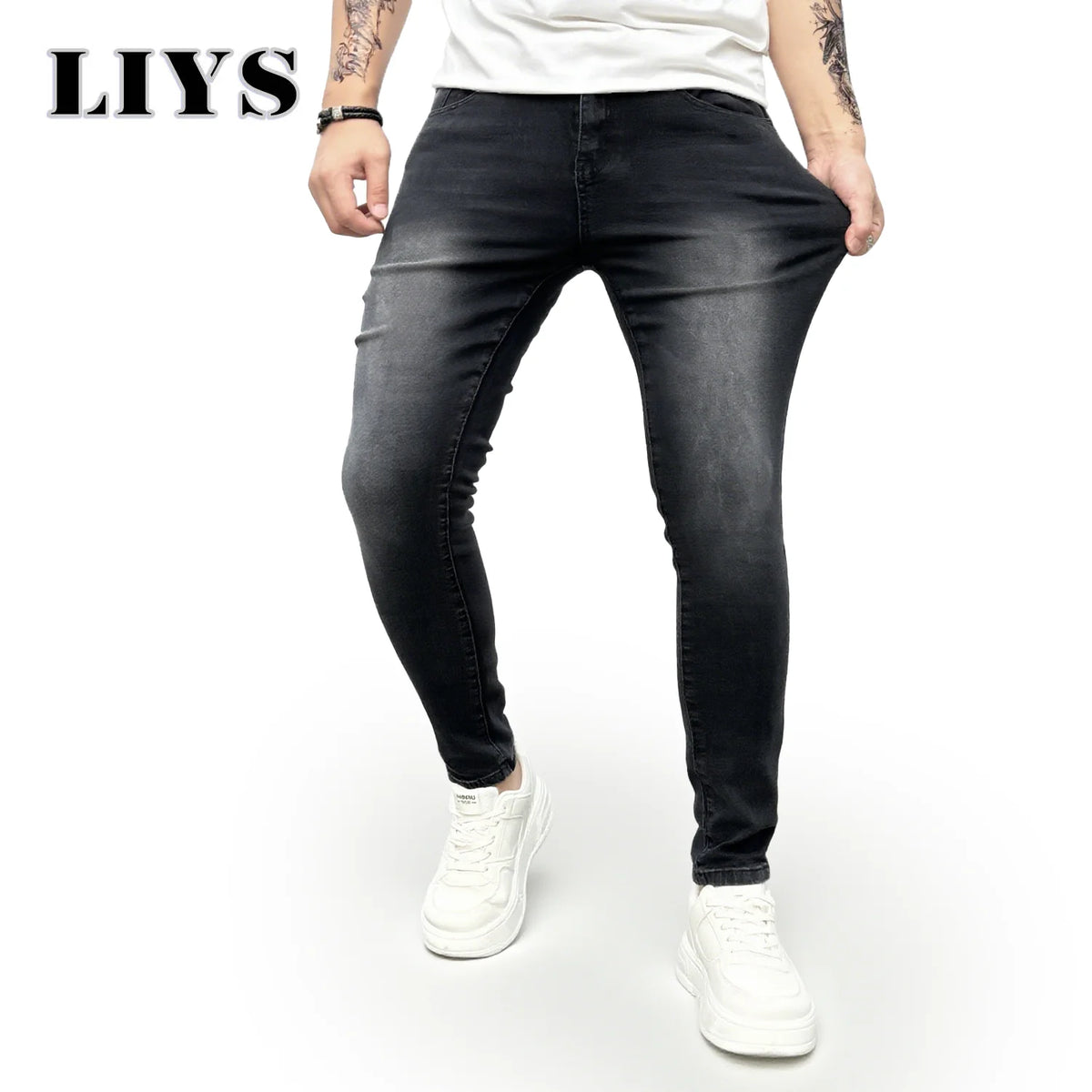 Men's Skinny Jeans – Black Faded Stretch Denim