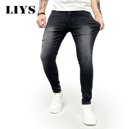 Men's Skinny Jeans – Black Faded Stretch Denim