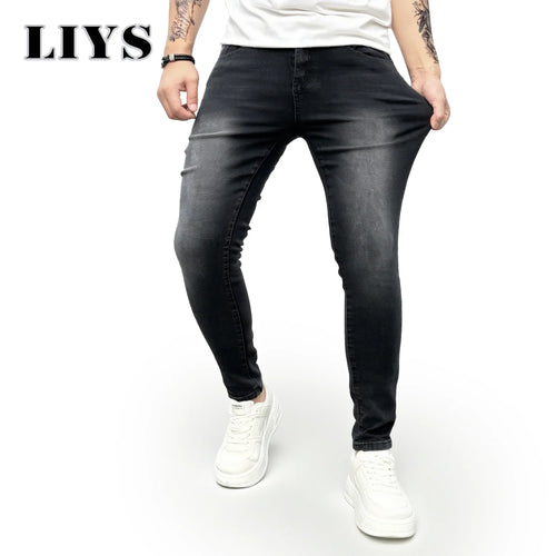 Men's Skinny Jeans – Black Faded Stretch Denim