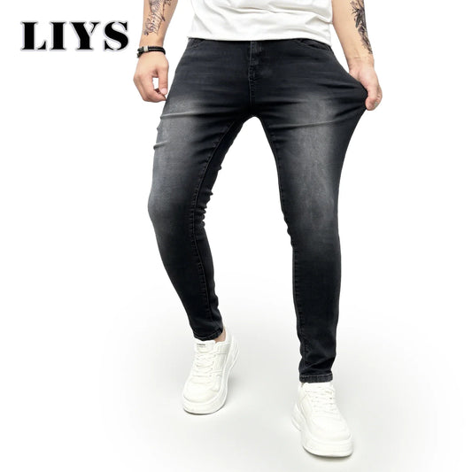 Men's Skinny Jeans – Black Faded Stretch Denim