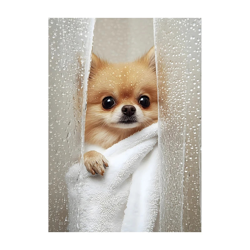 Cute Dog Bathroom Wall Art Poster – Funny Shower Print