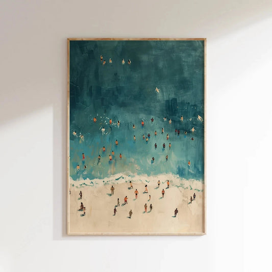 Coastal Beach Wall Art – Aerial Ocean Swimming Canvas Print